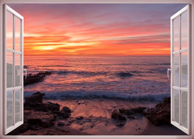 Window view sunset sea