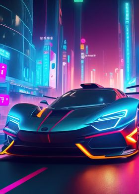 Asian Neon City Sports Car