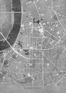Dusseldorf center gray map