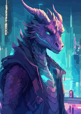 Dragon Cyberpunk Cityscape