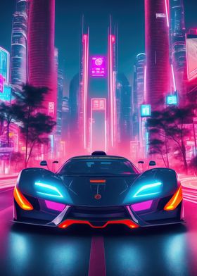 Asian Neon City Sports Car