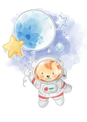 Cartoon lion astronaut