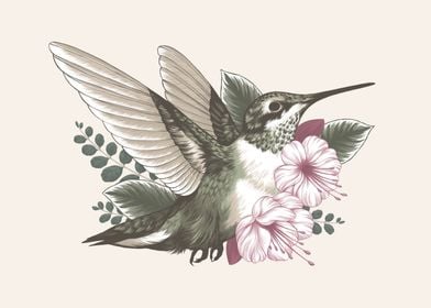 Hummingbird with flowers