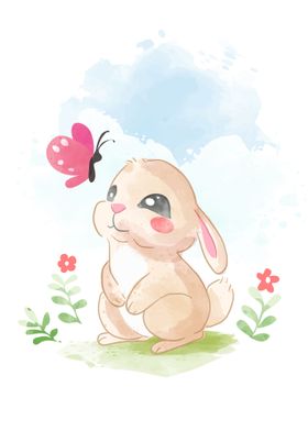 Bunny with pink butterfly