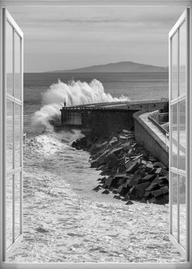 Window view sea waves