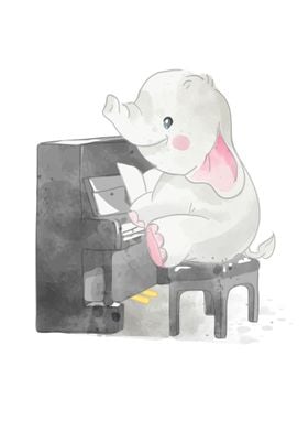 Cartoon elephant pianist