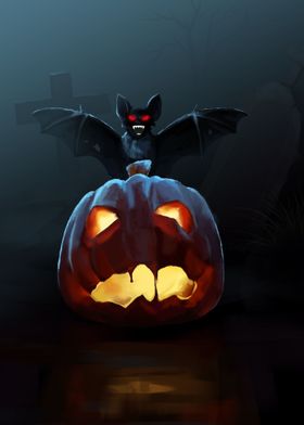 Halloween Bat and Pumpkin 