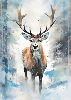 Snowy Deer watercolor