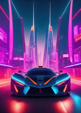 Asian Neon City Sports Car