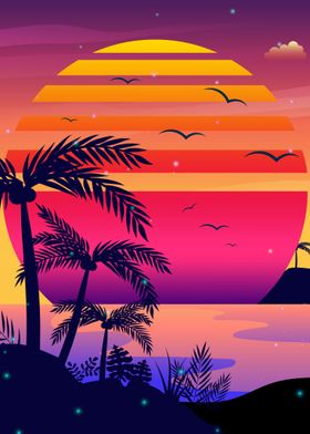 Fiery Sunset Synthwave