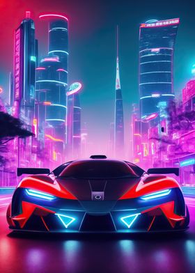 Asian Neon City Sports Car