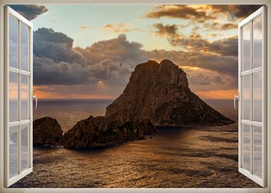 Window view sunset ibiza