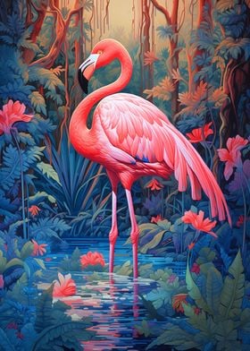 Bathing Flamingo