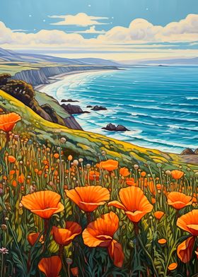 Poppies and ocean