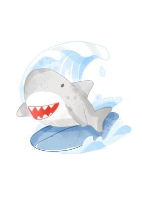 Little shark on surf board