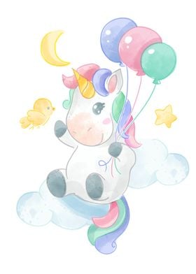 Cute unicorn flying