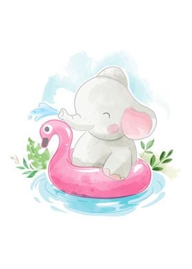 Cute elephant with swim
