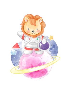 Cute lion astronaut