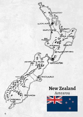 Handdrawn New Zealand Map