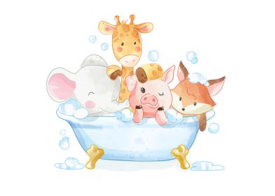 Cartoon animals showering