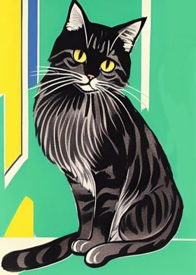 Retro Cat Linocut