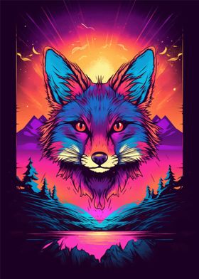 Head Of Fox Sunset Retro