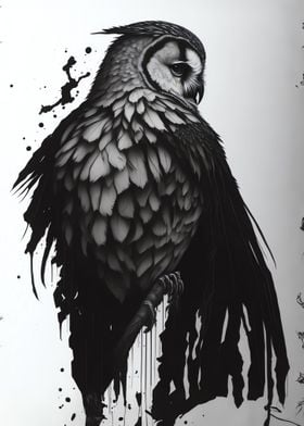 Ink Painting Owl Poster