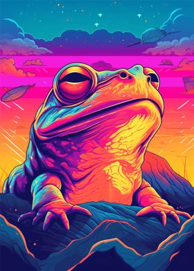 Frog Sunset Frogs Vintage