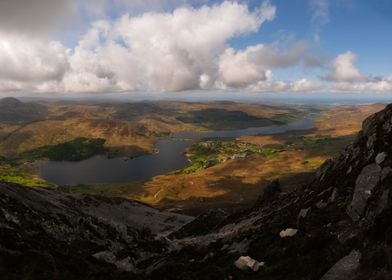 Mountain lands from above