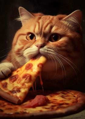 Ginger Cat Eating Pizza