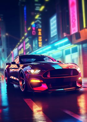 Neon lights racing car