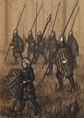 Viking spearmen marching