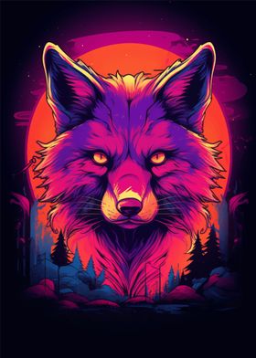 Head Of Fox Retro Sunset