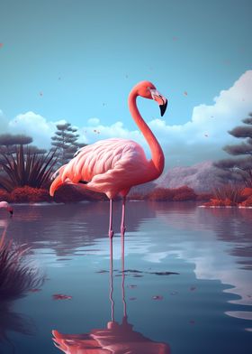 Flamingo By The Lake