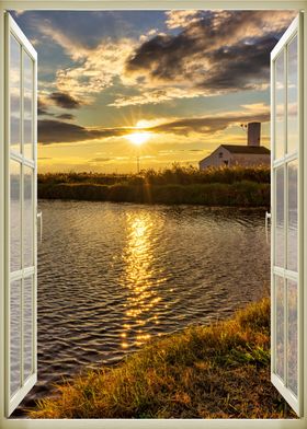 Window view sunset road