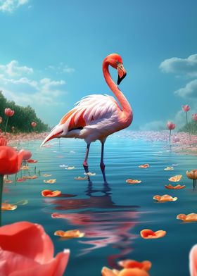 Flamingo By The Lake