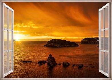 Window view sunset sea