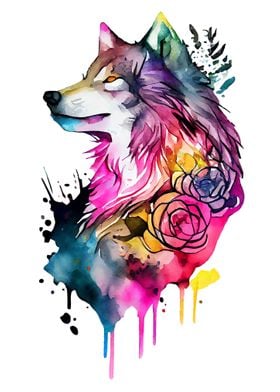Colorful Wolf Watercolor