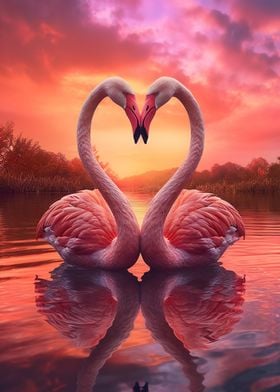 Romantic Pink Swans Heart