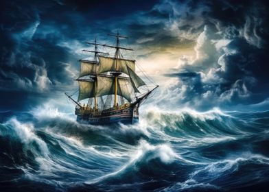 Sailing Ship and Ocean
