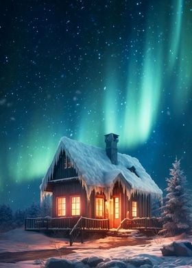 Fantasy House Under Aurora