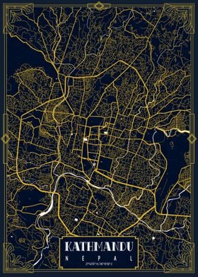 Kathmandu City Map Gold