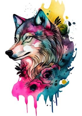 Artistic Watercolor Wolf