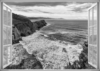 Window view sea waves