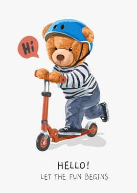 Cute bear riding scooter