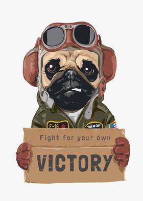 Pug dog aviator holding