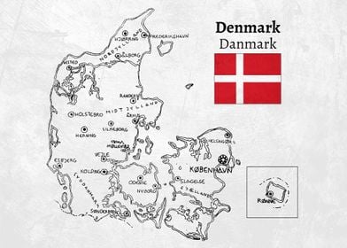 Handdrawn Denmark Map