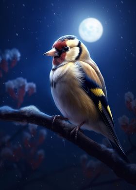 bird goldfinch moonlight