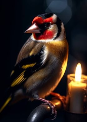 goldfinch bird with candle