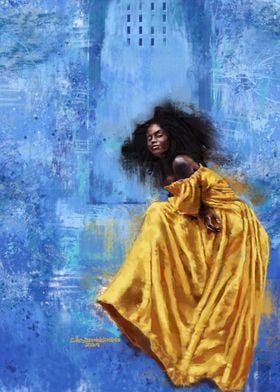 Black woman  yellow dress